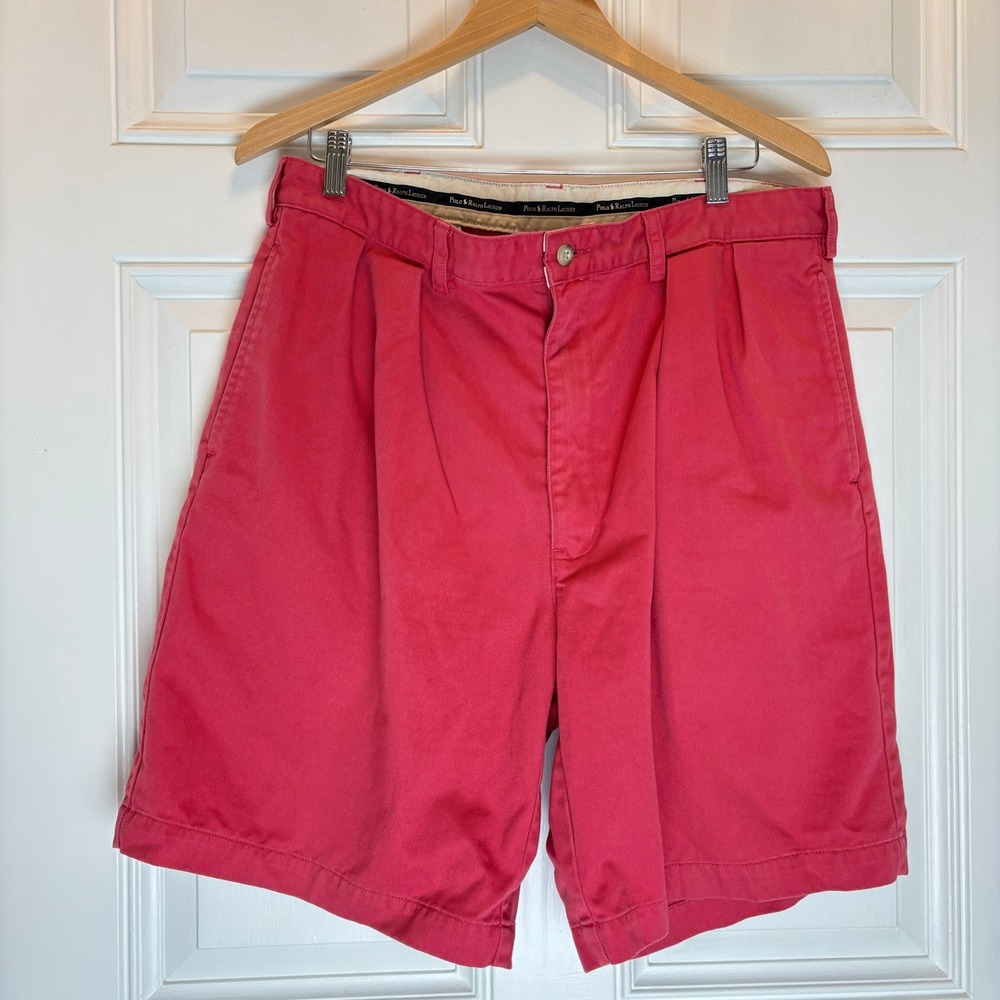 Polo Ralph Lauren Tyler Short Mens 36 Red Pleated Chino Shorts 100% Cotton Bold